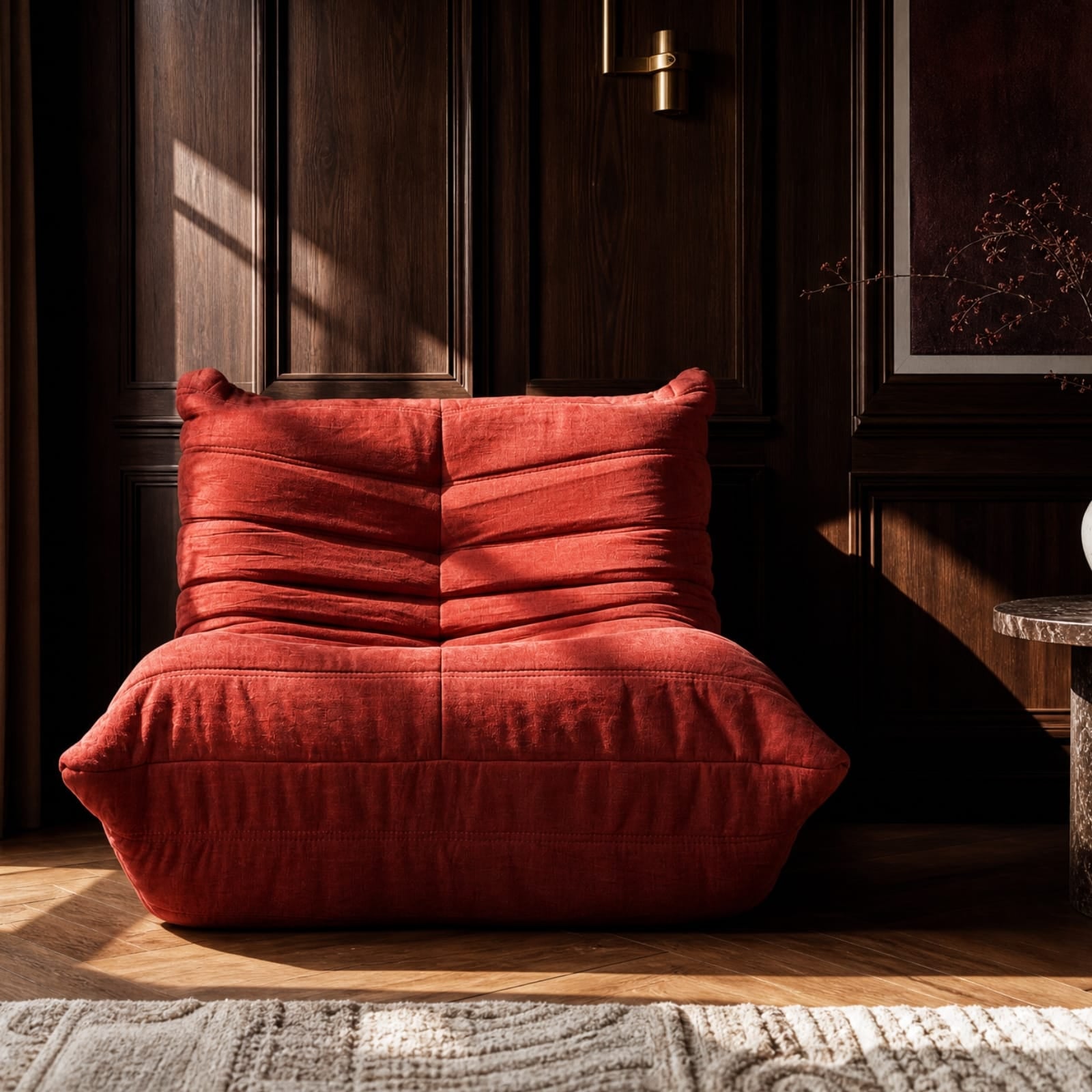 Plissé Fireside Chair in Saddle Brown