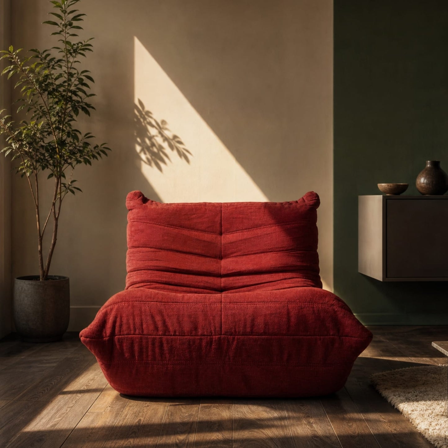 Plissé Fireside Chair in Saddle Brown