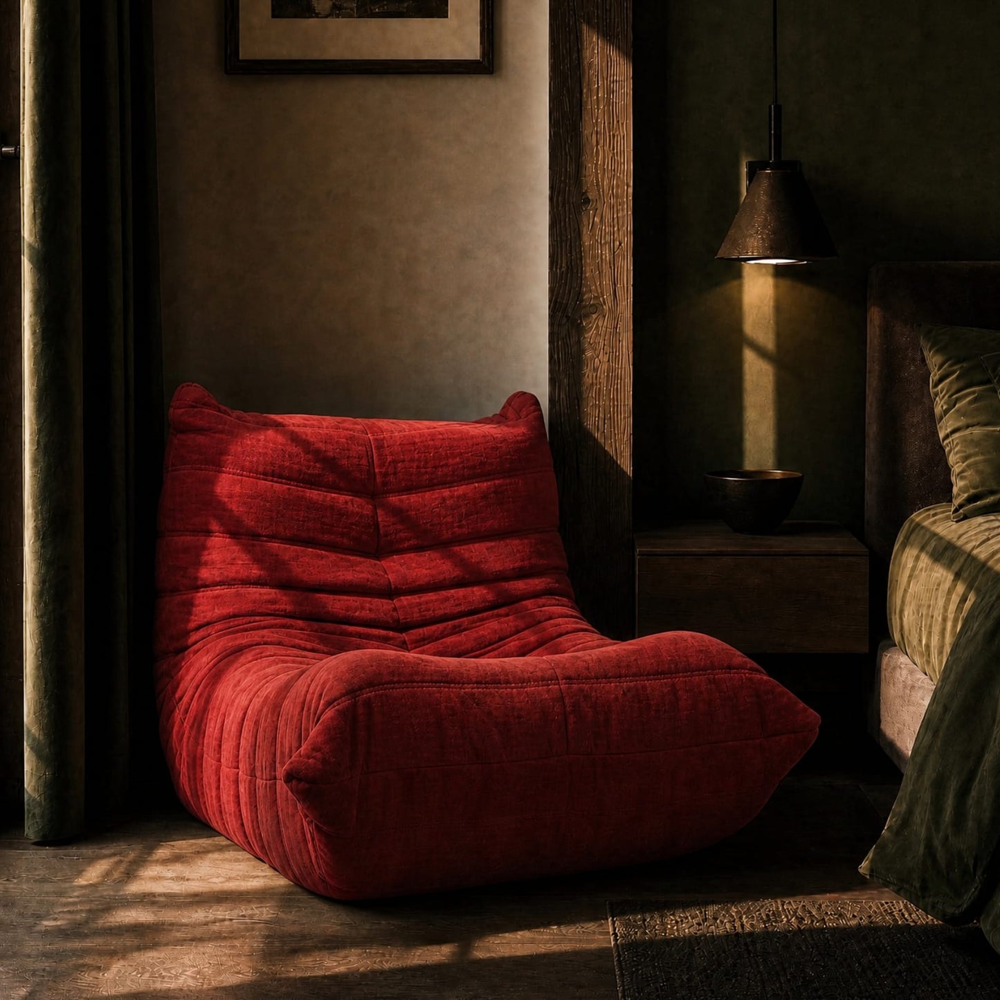 Plissé Fireside Chair in Saddle Brown