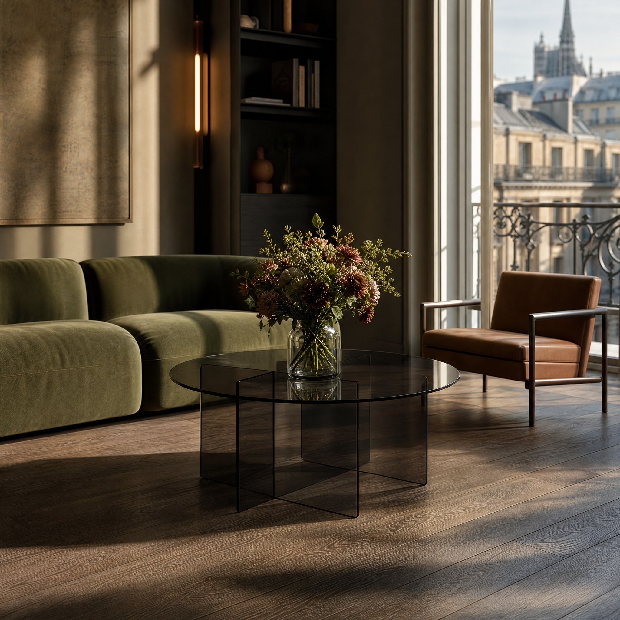 Radial Coffee Table - Charcoal Glass