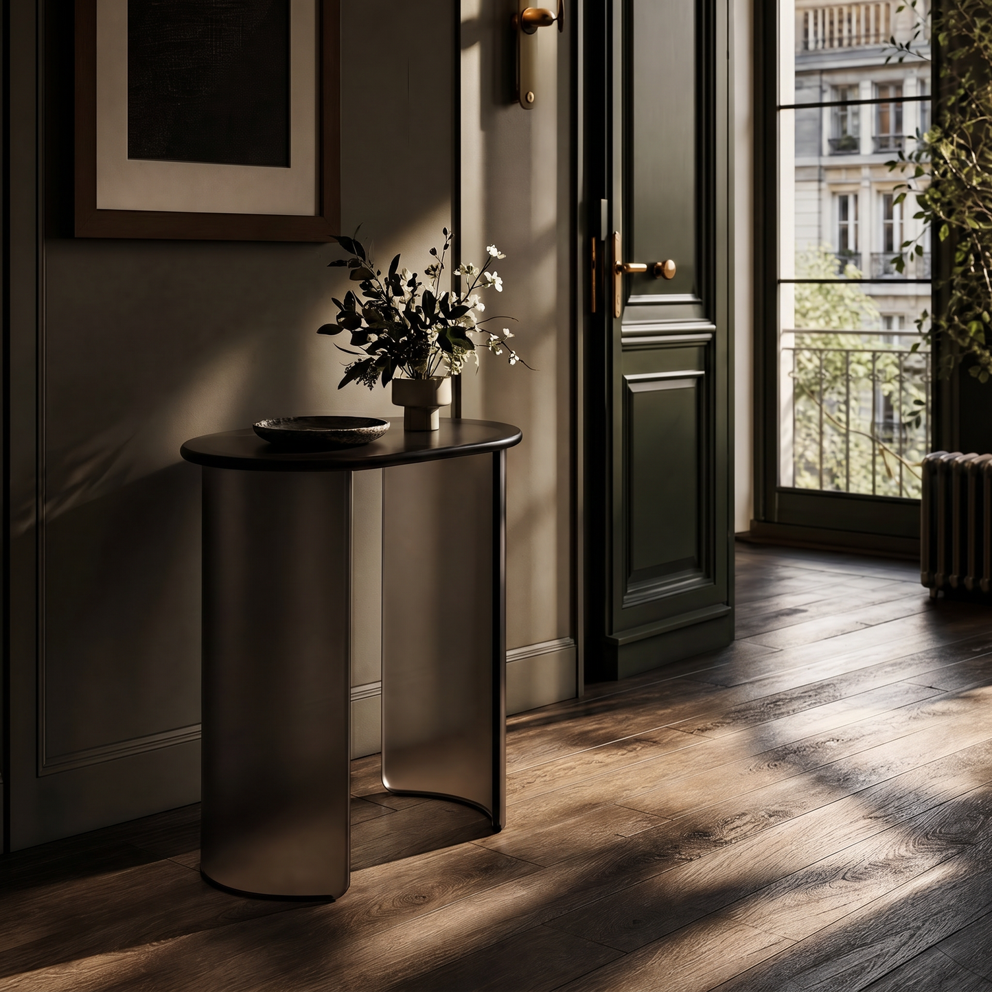 Arc Side Table - Charcoal Glass