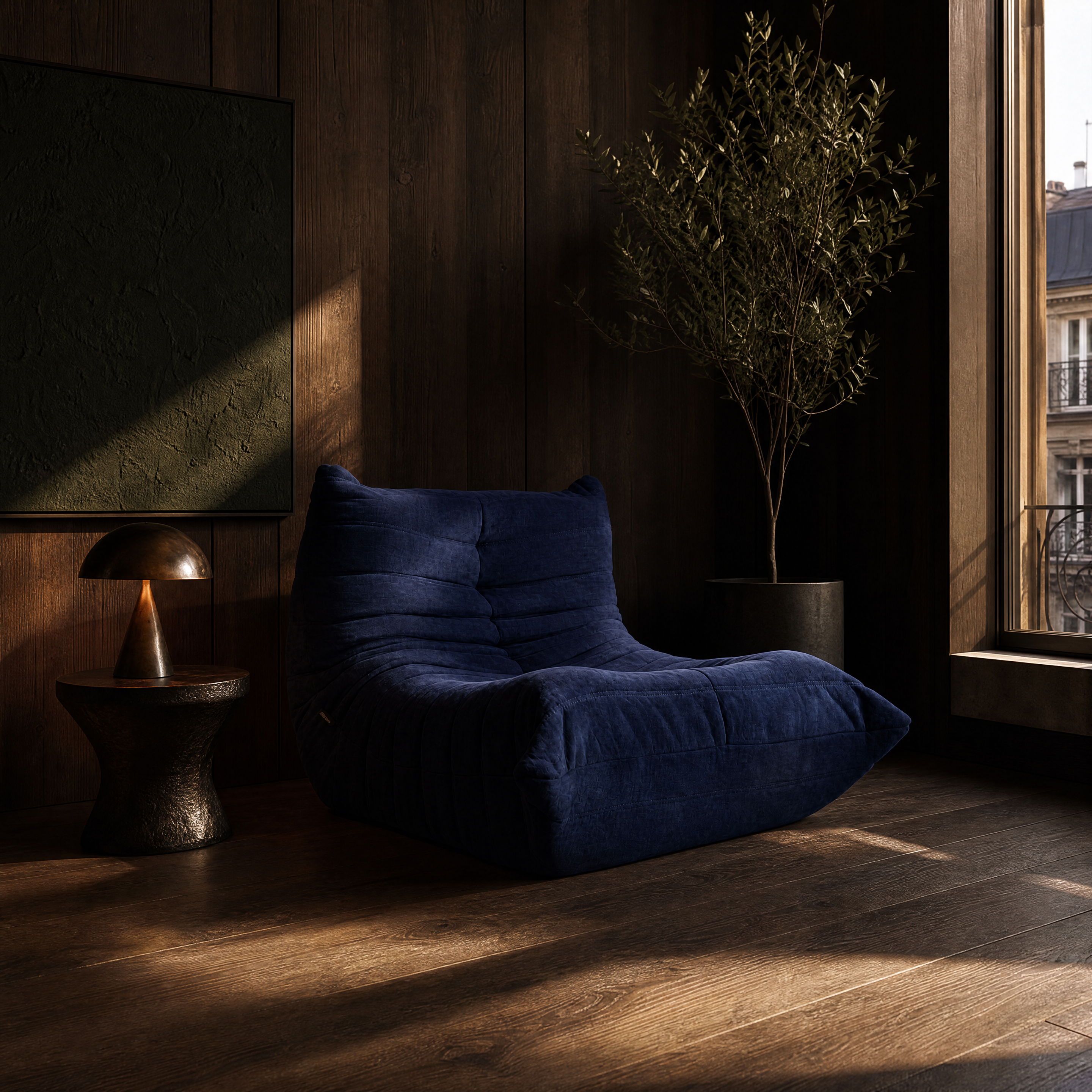 Plissé Fireside Chair in Midnight Blue