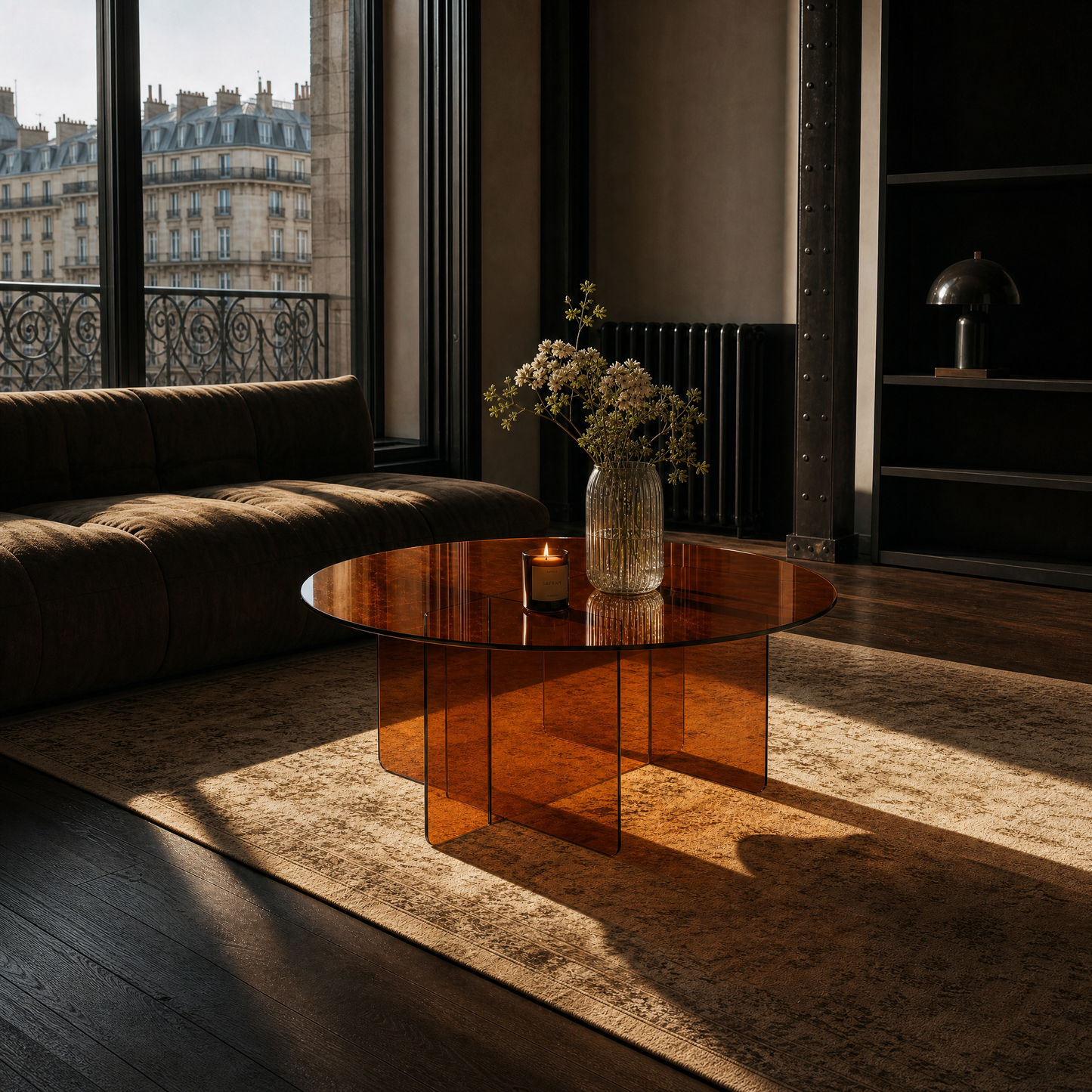 Radial Coffee Table - Amber Glass