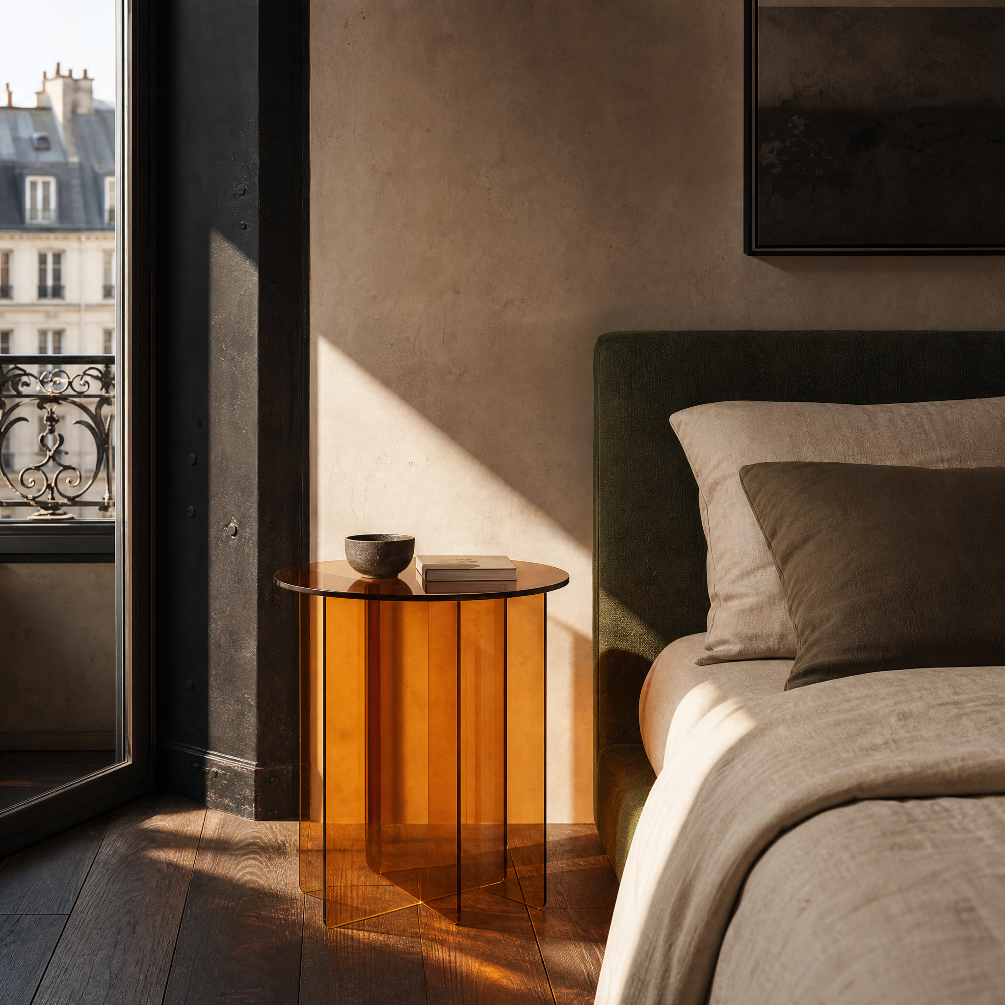 Radial Side Table - Amber Glass