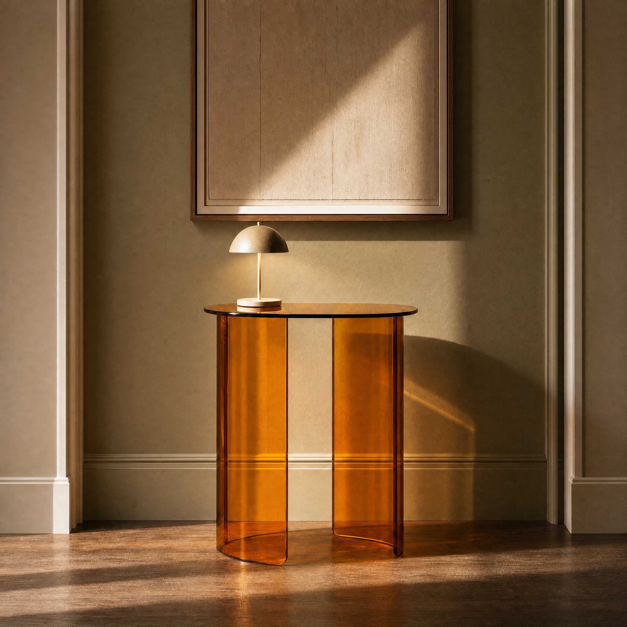 Arc Side Table - Amber Glass