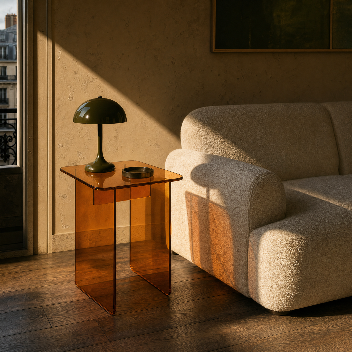Frame Side Table - Amber Glass