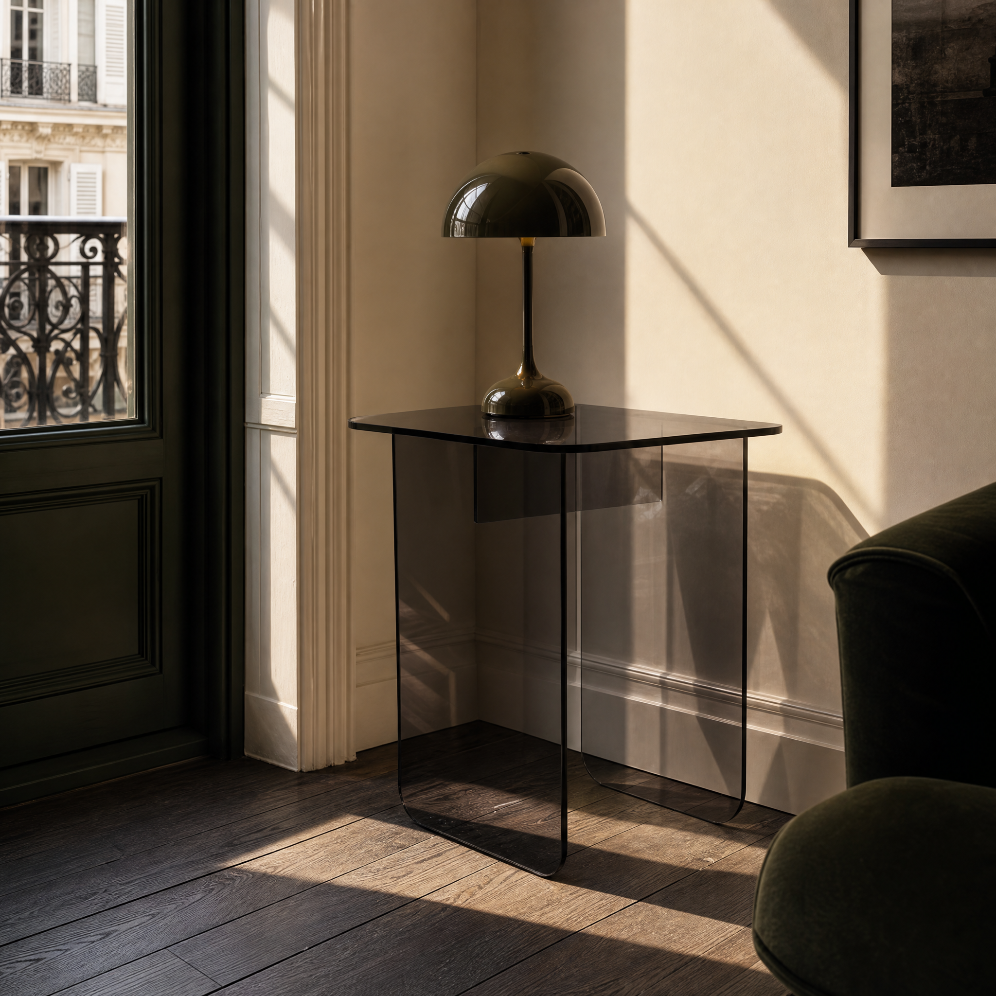 Frame Side Table - Charcoal Glass