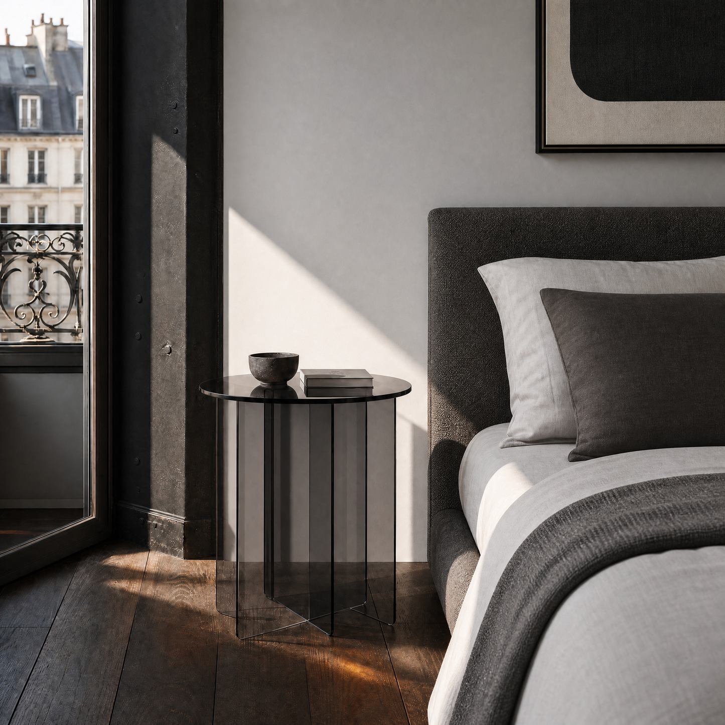 Radial Side Table - Charcoal Glass