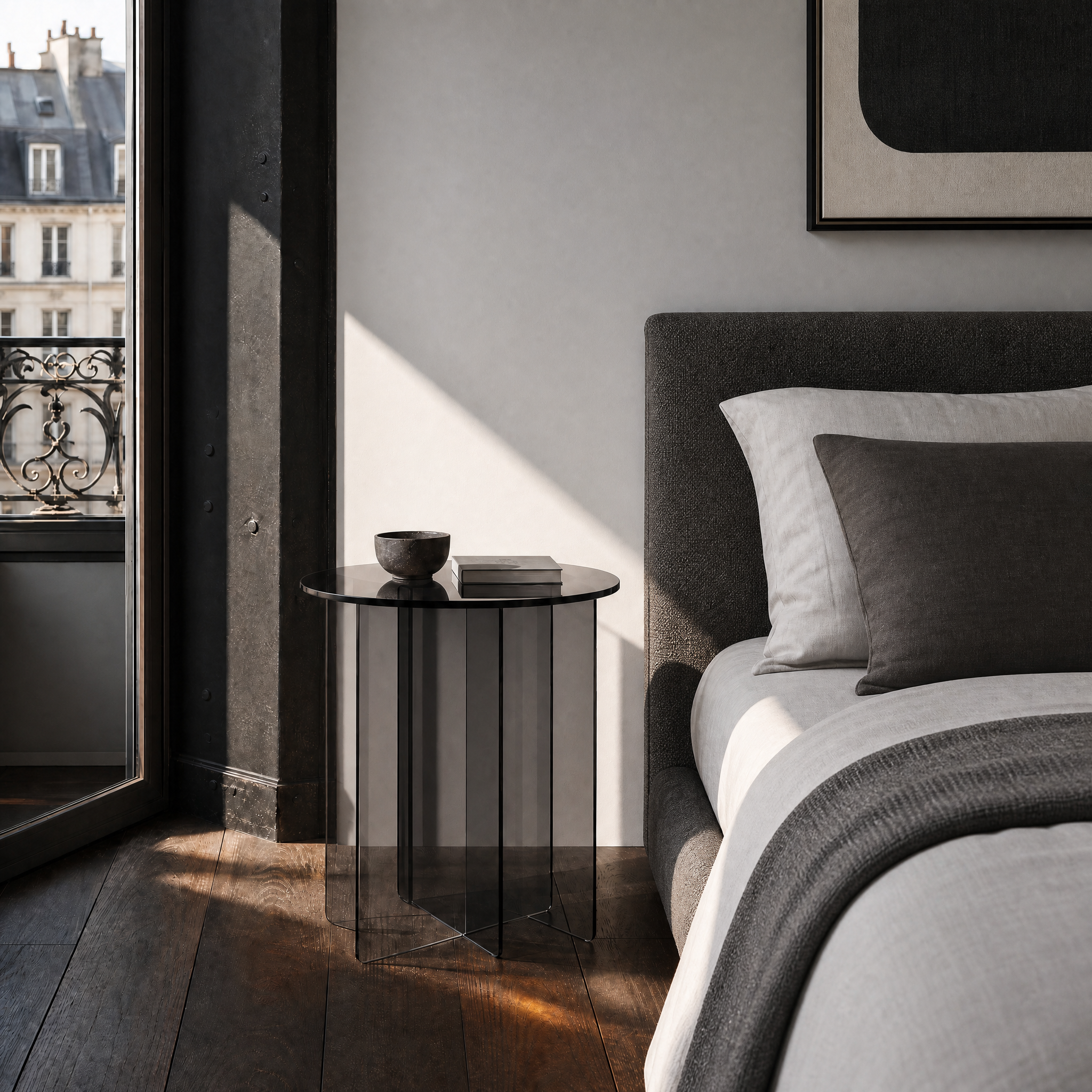 Radial Side Table - Charcoal Glass