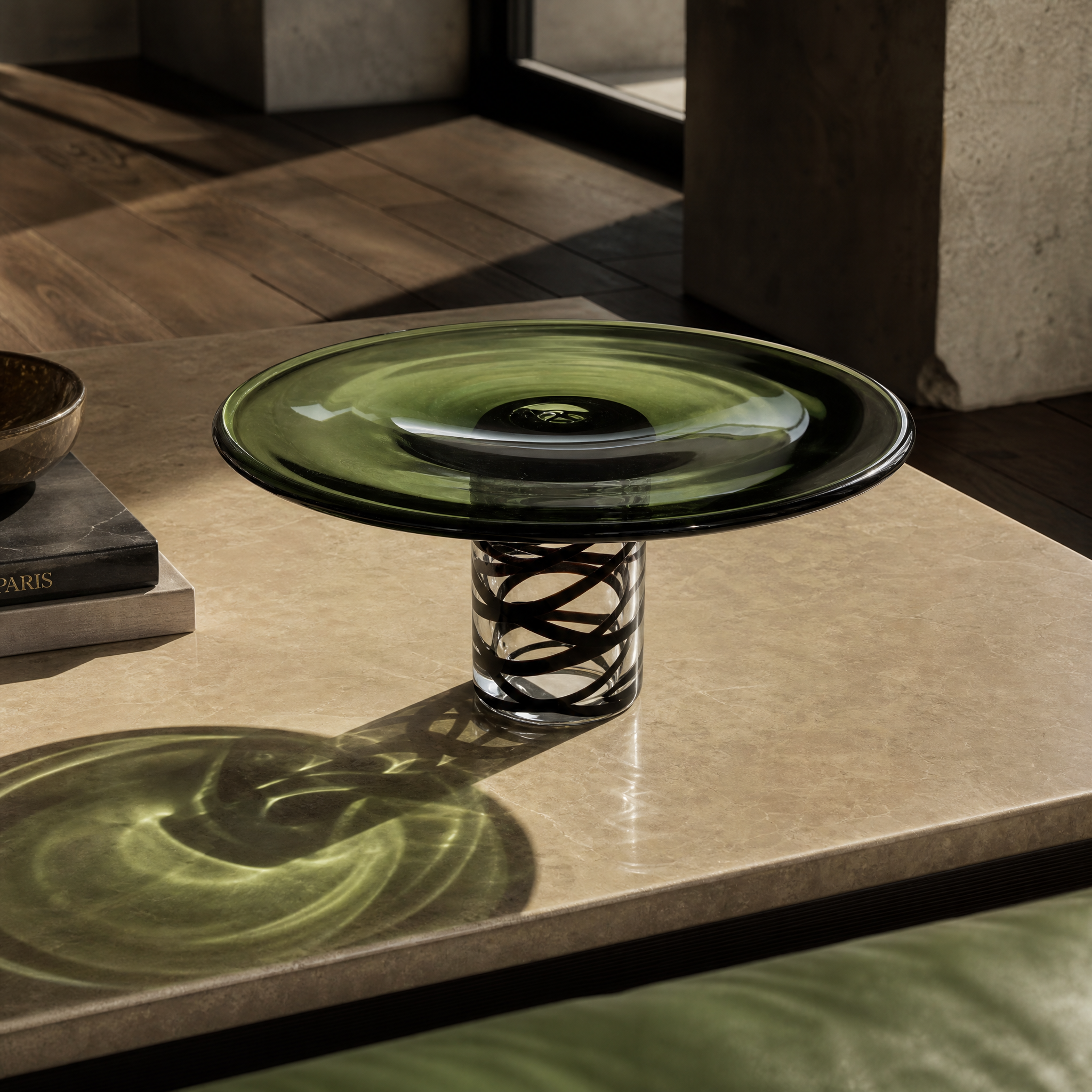 Meridian Glass Plate - Olive and Clear Glass